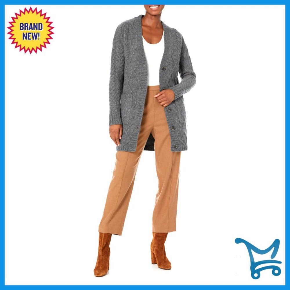 Wool Blend V-Neck Cardigan with Patch Pockets, Long Sleeve